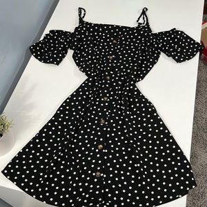 Black with white dots button down dress